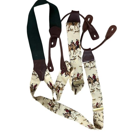 Vintage Polo By Ralph Lauren Men's Y-Back Leather & Brass Suspenders Braces